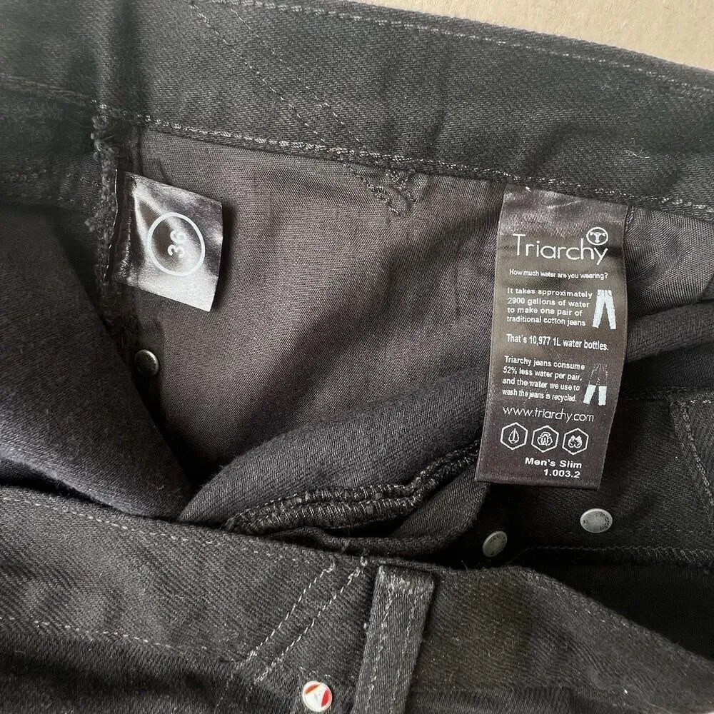Triarchy Jeans Men 36 Slim Straight Stretch black  country Dark Denim Button Fly